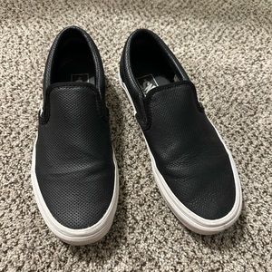 Vans Black Perf Leather Slip-On Sneakers -Sz 9